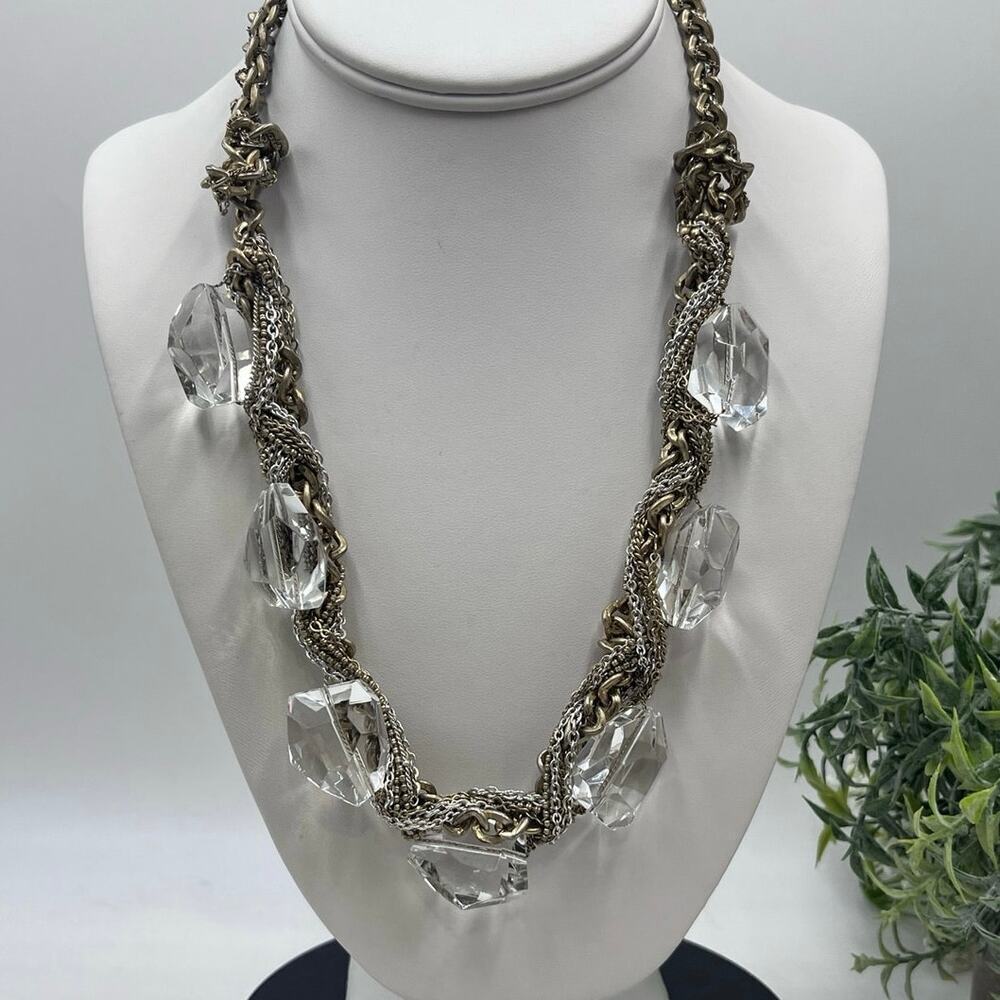 J. Crew Chunky Glass Rhinestone Mixed MultiStrand Braided‎ Metal necklace